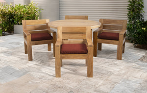 5 pc Pacific Teak Dining Set with 60" Round Dining Table - 4x Arm