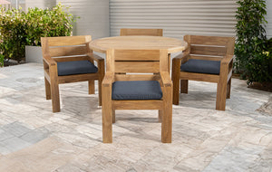5 pc Pacific Teak Dining Set with 60" Round Dining Table - 4x Arm