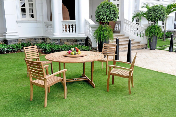 Curated Maison Ambre 5-Piece Round Teak Outdoor Dining Set with Lazy Susan