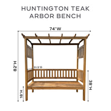 Huntington Teak Arbor Bench. Sunbrella Cushion.