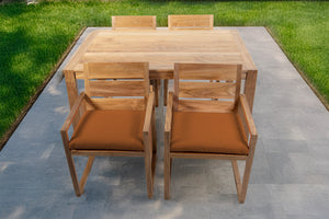 5 pc Venice Teak Arm Dining Set with 59" Rectangular Dining Table