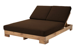 Pacific Teak Outdoor Double Chaise Lounger. Sunbrella Cushion.