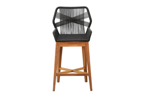 Set of 2 Beverly Rope & Teak Outdoor Bar Stool