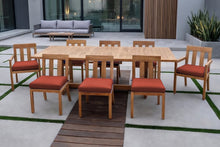 9 pc Chatsworth Teak Dining Set with Expansion Table. Sunbrella Cushion.