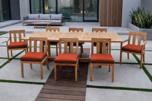 9 pc Chatsworth Teak Dining Set with Expansion Table. Sunbrella Cushion.