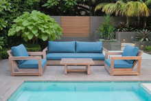 5 pc Chatsworth Teak Outdoor Deluxe Sofa Deep Seating Set with 24"x42" Coffee Table. Sunbrella Cushion