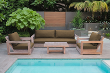 5 pc Chatsworth Teak Outdoor Deluxe Sofa Deep Seating Set with 24"x42" Coffee Table. Sunbrella Cushion