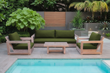 5 pc Chatsworth Teak Outdoor Deluxe Sofa Deep Seating Set with 24"x42" Coffee Table. Sunbrella Cushion