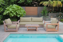 5 pc Chatsworth Teak Outdoor Deluxe Sofa Deep Seating Set with 24"x42" Coffee Table. Sunbrella Cushion
