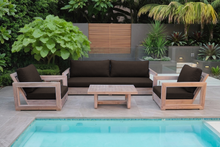 5 pc Chatsworth Teak Outdoor Deluxe Sofa Deep Seating Set with 24"x42" Coffee Table. Sunbrella Cushion