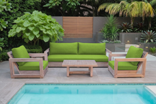 5 pc Chatsworth Teak Outdoor Deluxe Sofa Deep Seating Set with 24"x42" Coffee Table. Sunbrella Cushion