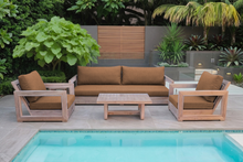 5 pc Chatsworth Teak Outdoor Deluxe Sofa Deep Seating Set with 24"x42" Coffee Table. Sunbrella Cushion