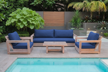 5 pc Chatsworth Teak Outdoor Deluxe Sofa Deep Seating Set with 24"x42" Coffee Table. Sunbrella Cushion