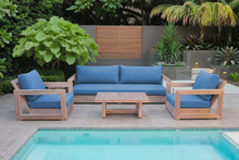 5 pc Chatsworth Teak Outdoor Deluxe Sofa Deep Seating Set with 24"x42" Coffee Table. Sunbrella Cushion