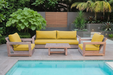 5 pc Chatsworth Teak Outdoor Deluxe Sofa Deep Seating Set with 24"x42" Coffee Table. Sunbrella Cushion