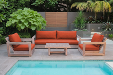 5 pc Chatsworth Teak Outdoor Deluxe Sofa Deep Seating Set with 24"x42" Coffee Table. Sunbrella Cushion