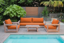 5 pc Chatsworth Teak Outdoor Deluxe Sofa Deep Seating Set with 24"x42" Coffee Table. Sunbrella Cushion