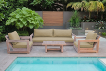 5 pc Chatsworth Teak Outdoor Deluxe Sofa Deep Seating Set with 24"x42" Coffee Table. Sunbrella Cushion