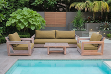 5 pc Chatsworth Teak Outdoor Deluxe Sofa Deep Seating Set with 24"x42" Coffee Table. Sunbrella Cushion