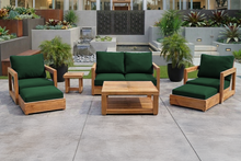 7 pc Chatsworth Teak Outdoor Loveseat Seating Set with Coffee Table. Sunbrella Cushion