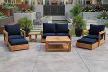 7 pc Chatsworth Teak Outdoor Loveseat Seating Set with Coffee Table. Sunbrella Cushion