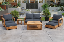 7 pc Chatsworth Teak Outdoor Loveseat Seating Set with Coffee Table. Sunbrella Cushion