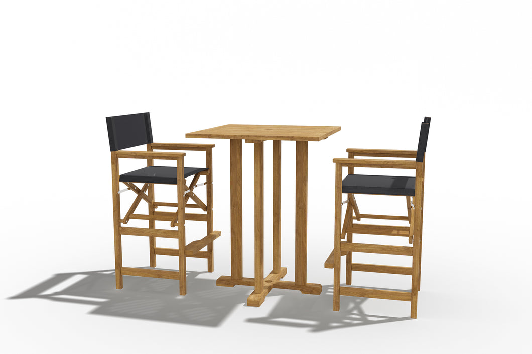 Curated Maison Directeur 3-Piece Square Teak Outdoor Bar Height Dining Set