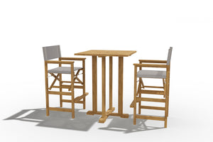 Curated Maison Directeur 3-Piece Square Teak Outdoor Bar Height Dining Set