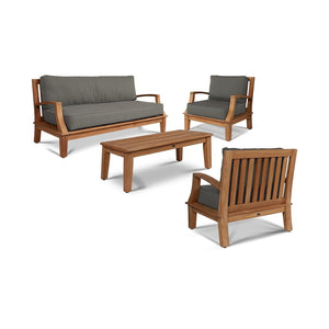 Curated Maison Eliane 4-Piece Teak Outdoor Patio Deep Seating Set w/ Sunbrella Cushions