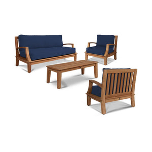 Curated Maison Eliane 4-Piece Teak Outdoor Patio Deep Seating Set w/ Sunbrella Cushions