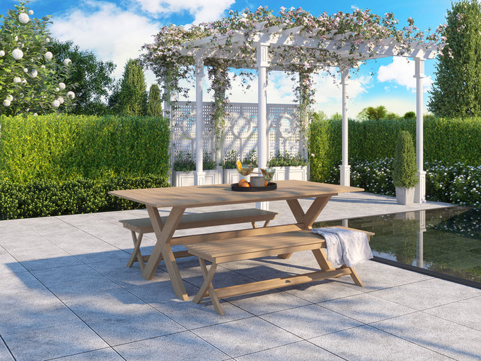 Curated Maison Aude 3-Piece Rectangular Teak Outdoor Picnic Dining Set