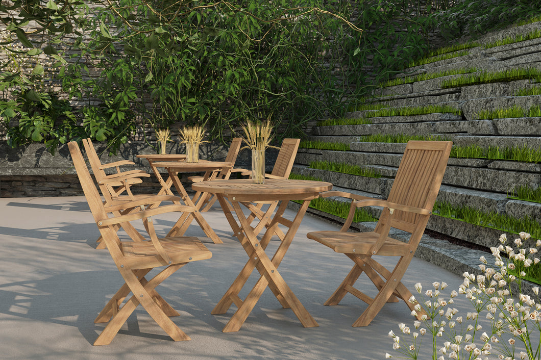 Curated Maison Devon 3-Piece Teak Folding Outdoor Bistro Set with Folding Table and Armchairs