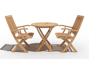 Curated Maison Devon 3-Piece Teak Folding Outdoor Bistro Set with Folding Table and Armchairs