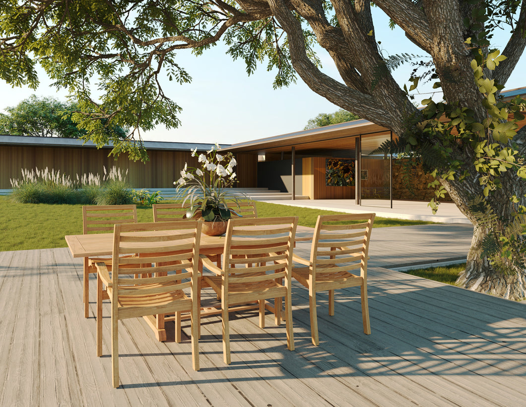 Curated Maison Mathieu 5-Piece Family Outdoor Extendable Dining Set with Stacking Armchairs