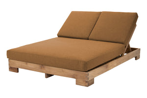 Pacific Teak Outdoor Double Chaise Lounger. Sunbrella Cushion.