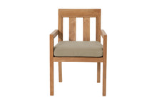 Set of 2 Chatsworth Teak Outdoor Dining Arm Chair. Sunbrella Cushion.