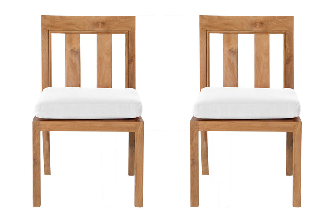 Set of 2 Chatsworth Teak Outdoor Dining Armless Chair. Sunbrella Cushion.