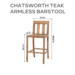 5 pc Chatsworth Teak Bar with 36" Square Bar Table. Sunbrella Cushion.