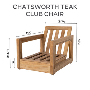 Chatsworth Teak Outdoor Club Chair. Sunbrella Cushion