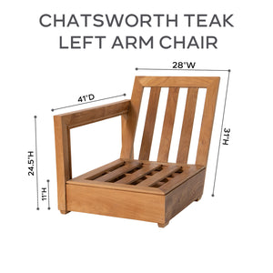 Chatsworth Teak Outdoor Left Arm Chair. Sunbrella Cushion