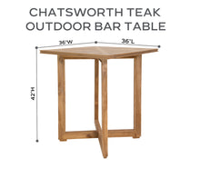 5 pc Chatsworth Teak Bar with 36" Square Bar Table. Sunbrella Cushion.