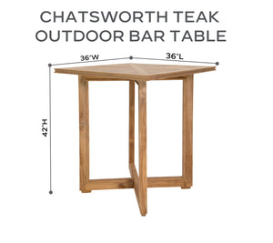 5 pc Chatsworth Teak Bar with 36" Square Bar Table. Sunbrella Cushion.