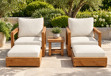 5 pc Chatsworth Teak Club Chair Chat Group. Sunbrella Cushion.
