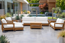 8 pc Chatsworth Teak Outdoor Deluxe Sofa Deep Seating Set with 36" Coffee Table. Sunbrella Cushion