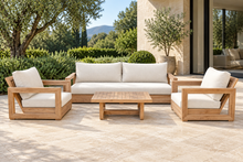 5 pc Chatsworth Teak Outdoor Deluxe Sofa Deep Seating Set with 24"x42" Coffee Table. Sunbrella Cushion