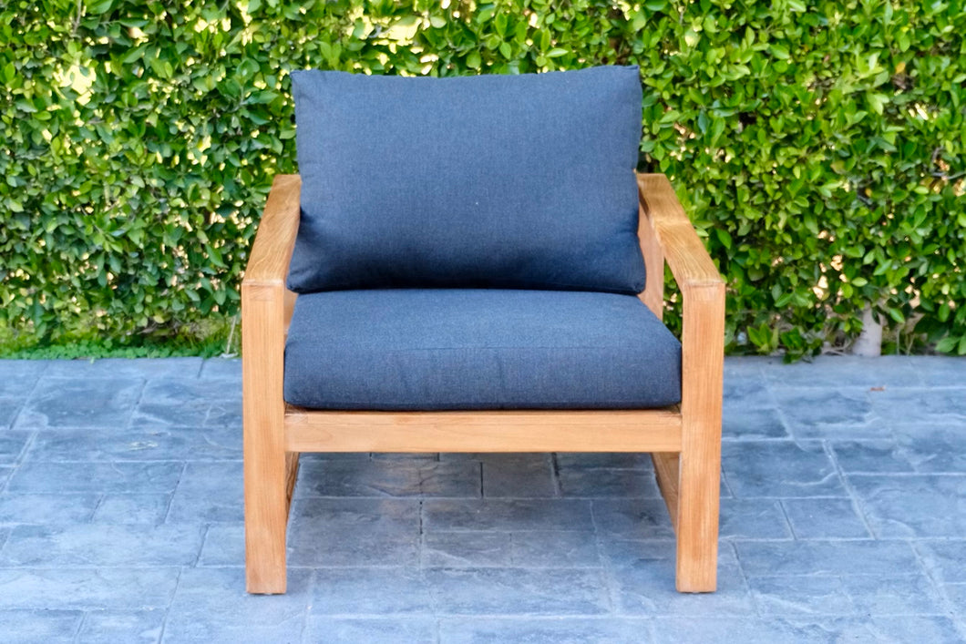Newport Teak Outdoor Club Chair. Sunbrella Cushion.