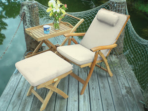 Royal Teak Estate Outdoors Reclining Arm Chair with Tray Cart and Footrest