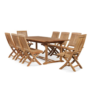 Curated Maison Florence 9-Piece Rectangular Teak Outdoor Dining Set with Extendable Table