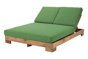 Pacific Teak Outdoor Double Chaise Lounger. Sunbrella Cushion.