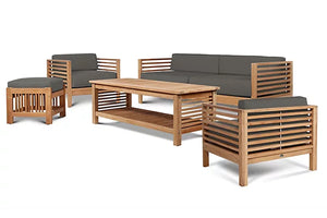 Curated Maison Sylvie 5-Piece Teak Outdoor Patio Deep Seating Set w/ Sunbrella Cushions